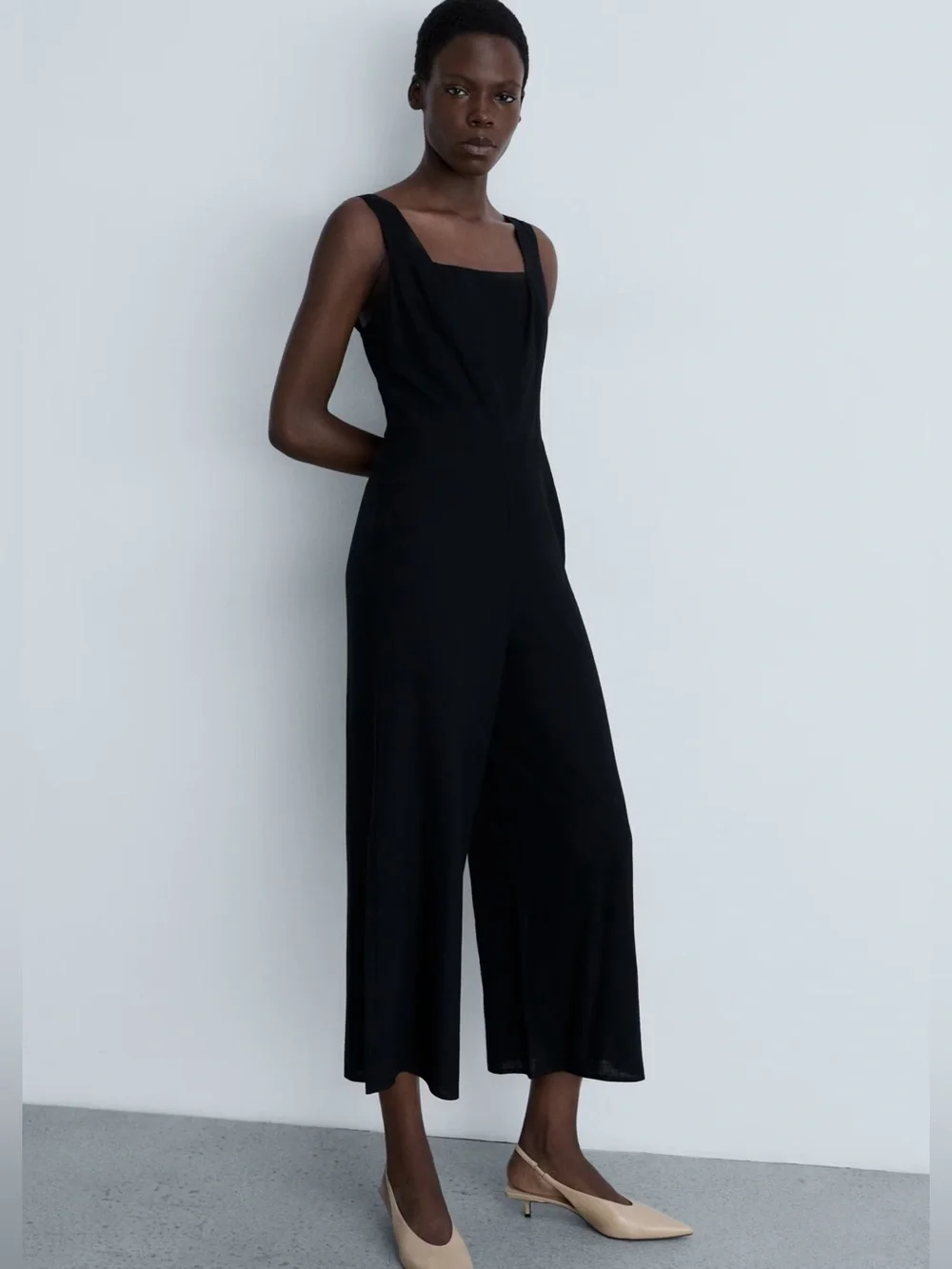 Mango Black straight fit linen jumpsuit NWT